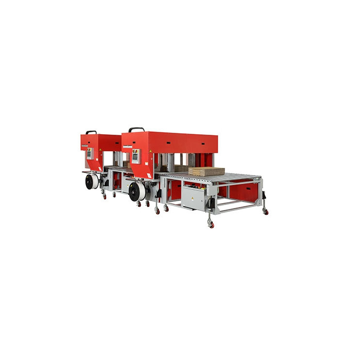 STEP TP-702CQ3-T Corrugated Tandem Strapper, Squaring & Back stop machine